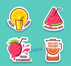 彩色新鲜水果汁贴纸矢量图